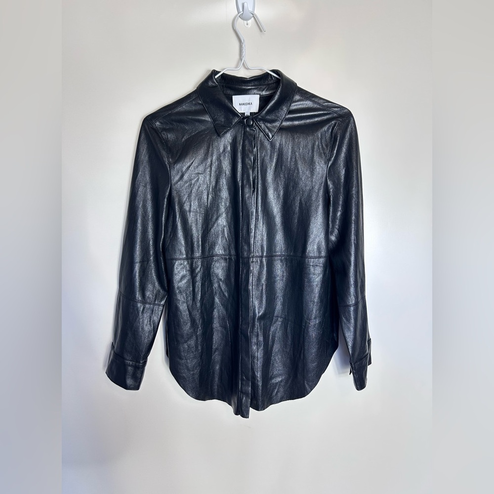 Nanushka Women’s Black Faux Leather Shirt Jacket | Size XS